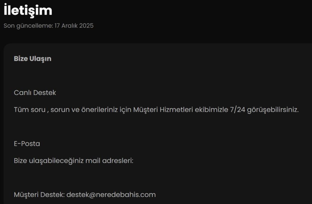neredebahis iletişim kanalları